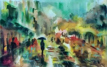 Rain in the city (Buy Watercolour). Ripa Elena