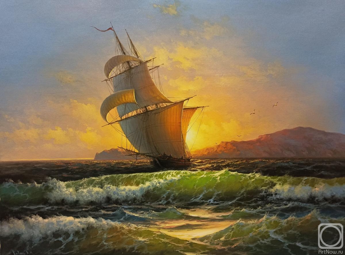 Koval Vladimir. Sailboat on the crest of a wave