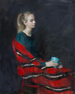 Etude with a girl in a red blanket. Katyanova Mariya