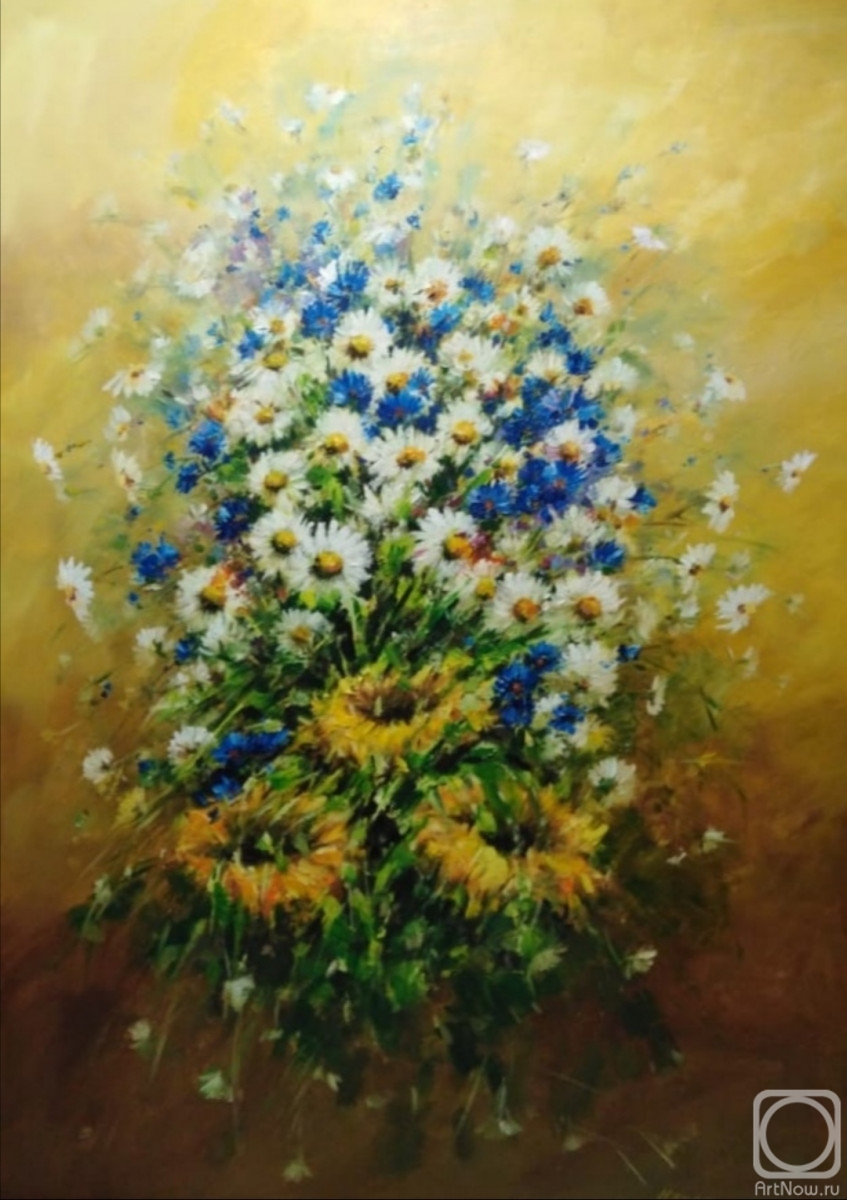 Miftahutdinov Nail. Bouquet of daisies, cornflowers and sunflowers