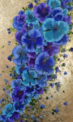 Blue flowers. Interior flower series with gold leaf. Zorina Irina
