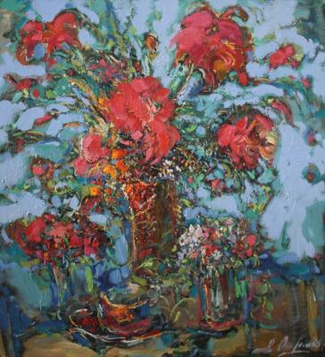 Flowers on a turquoise background. Otroshko Aleksandr