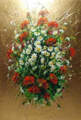 Bouquet of daisies with poppies. Miftahutdinov Nail