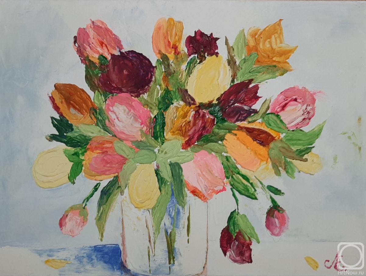 Lantsova Elizabeth. Flowers - tulips. Bright still life