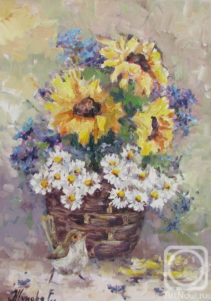 Zhukova Elena. Basket with sunflowers