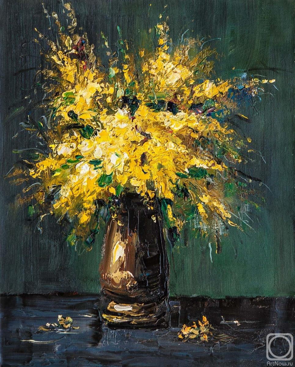 Gomes Liya. Bouquet of mimosa in a vase