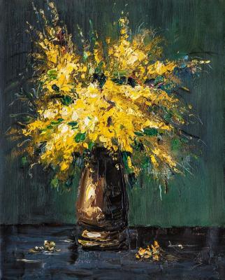 Bouquet of mimosa in a vase. Gomes Liya