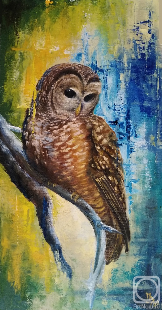 Vasilyeva Irina. Owl on a blue background