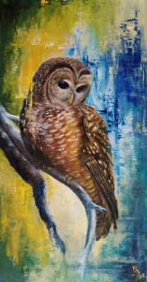 Owl on a blue background. Vasilyeva Irina