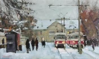 Early in the morning at the tram stop. Silantyev Vadim
