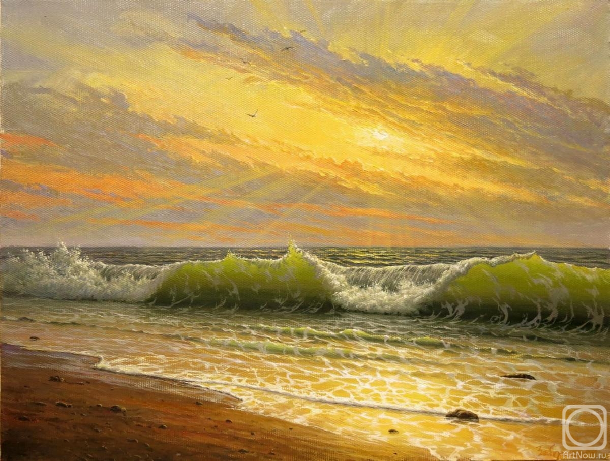 Zaborskih Igor. Golden sunset, waves