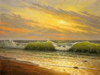Golden sunset, waves. Zaborskih Igor