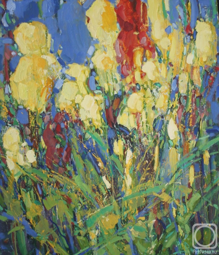 Otroshko Aleksandr. Irises on blue