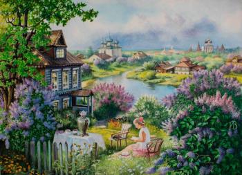 Free copy of the painting by Vladimir Zhdanov "The smell of lilac floated over the city"