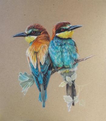 Golden bee-eaters (Bird Eaters). Kabylina Darya