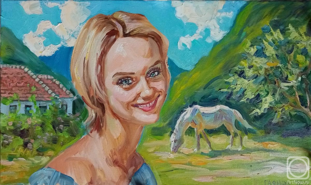 Dobrovolskaya Gayane. Girl with a horse (portrait from a photograph)