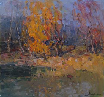 Evening ray. Old pond (Winter Without Snow). Makarov Vitaly