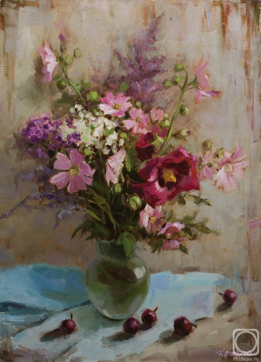 Burtsev Evgeny. Bouquet with hollyhocks