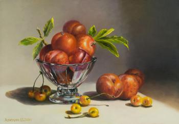 Plums and cherries (Cream Bowl). Khrapkova Svetlana