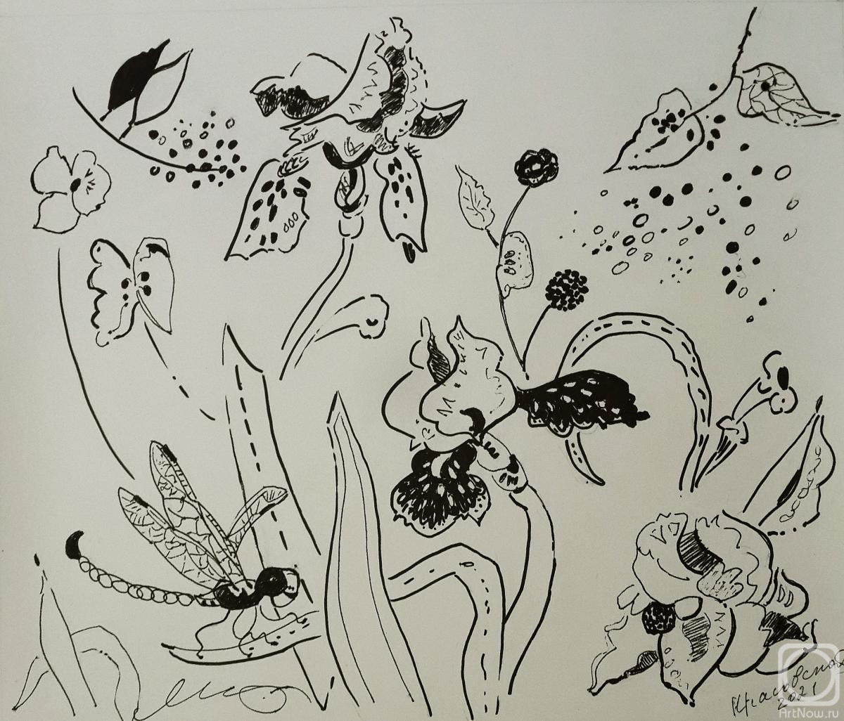 Krasovskaya Tatyana. Irises and dragonflies