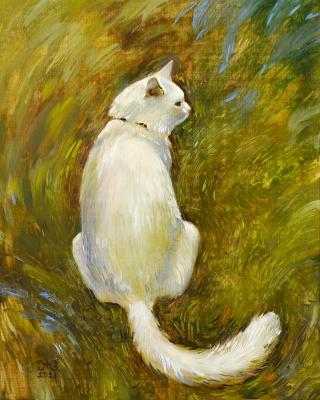 White cat Misha (Sitting Cat). Zhukovskaya Yuliya