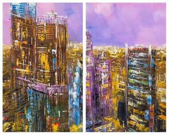 Moscow City. Lilac sunset. Diptych. Vevers Christina