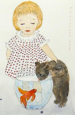 Goldfish and Otter. Acquaintance (Children And Animals). Kazakova Tatyana