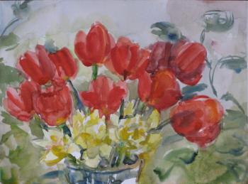 Bouquet of tulips with daffodils. Kruppa Natalia