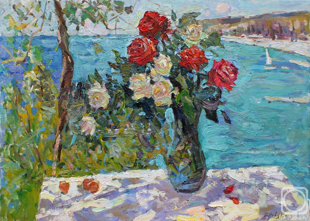 Zhukova Juliya. Roses on the background of the black sea