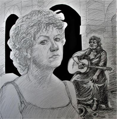 Self-portrait with a street singer. Dobrovolskaya Gayane