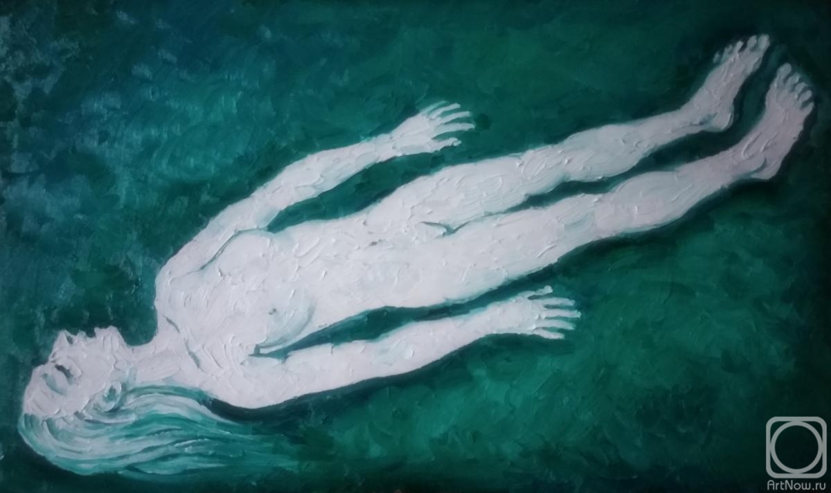 Yaguzhinskaya Anna. White drowned woman on a dark turquoise background