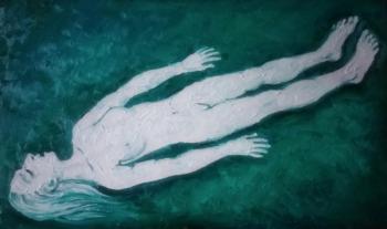 White drowned woman on a dark turquoise background. Yaguzhinskaya Anna