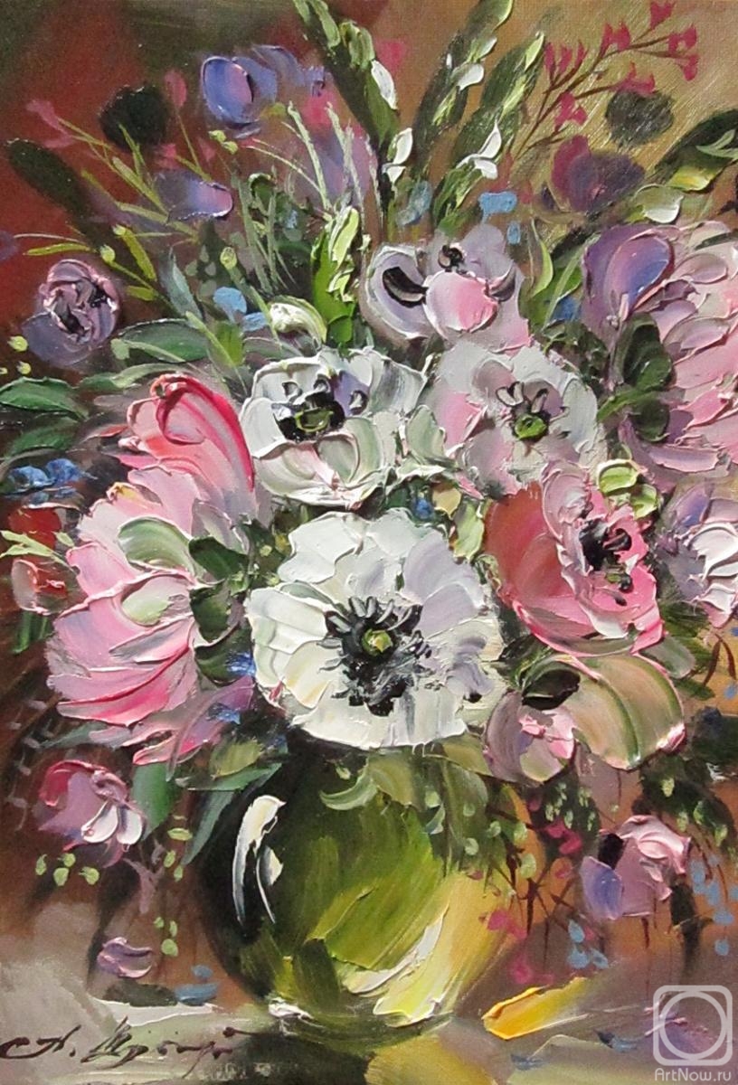 Schubert Albina. Bouquet with white poppy