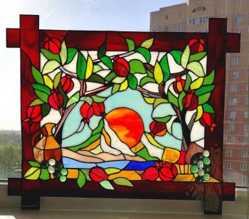 Tiffany stained glass. Panel picture "In the east" (Apron). Kuropteva Evgenia