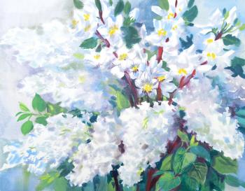 Mikhalskaya Katya . White lilac and apple tree