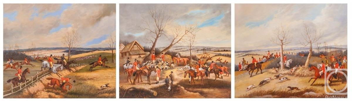 Romm Alexandr. A copy of the picture of Henry Thomas Olke. Hunting scene. Triptych