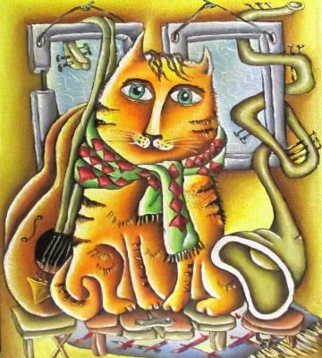 Cat musician. Tokareva Elena