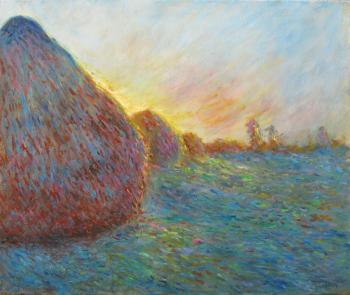 Haystacks. Copy of the painting by C. Monet