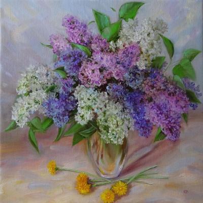 Lilac and five dandelions. Razumova Svetlana