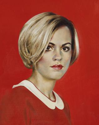 Portrait on red. Isaev Gennadiy