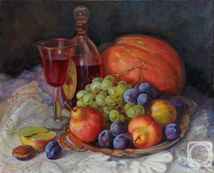 Shumakova Elena. Still life with grapes and wine