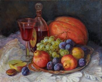 Still life with grapes and wine. Shumakova Elena