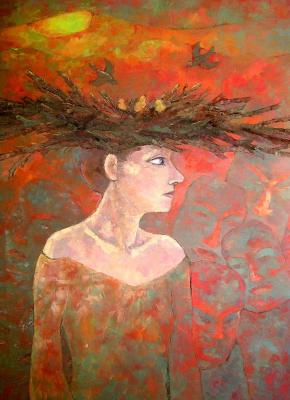 Girl with a nest on her head