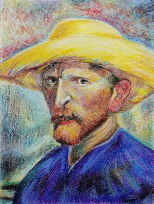 Self-portrait in a yellow hat. Van Gogh
