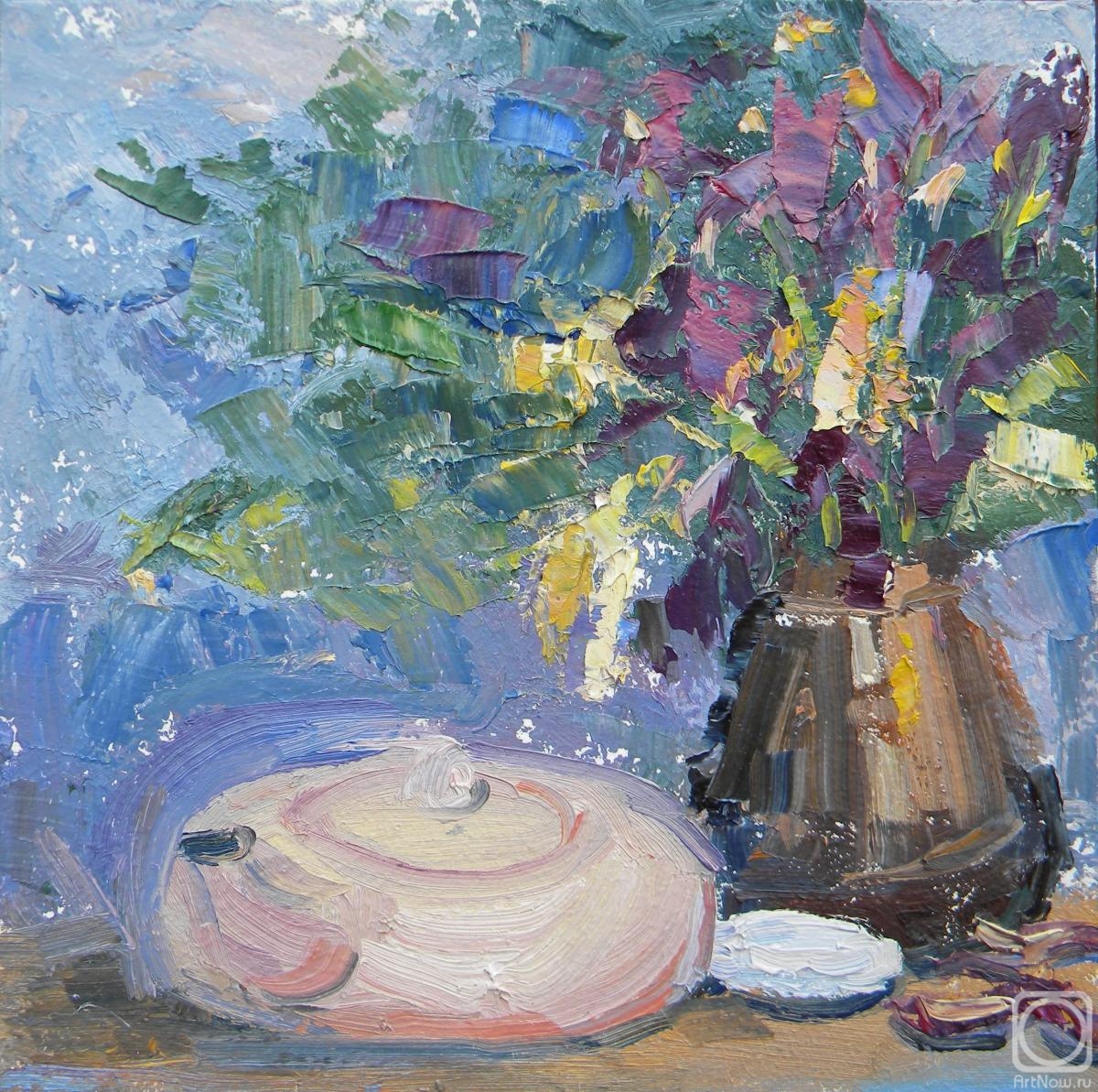 Charova Natali. Irises in a coffee pot