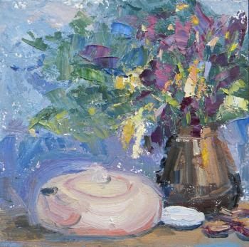 Irises in a coffee pot. Charova Natali