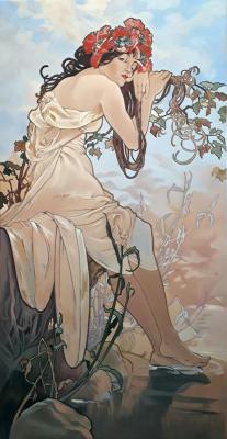 A copy of a painting by Alphonse Mucha. Summer. Series "Seasons"
