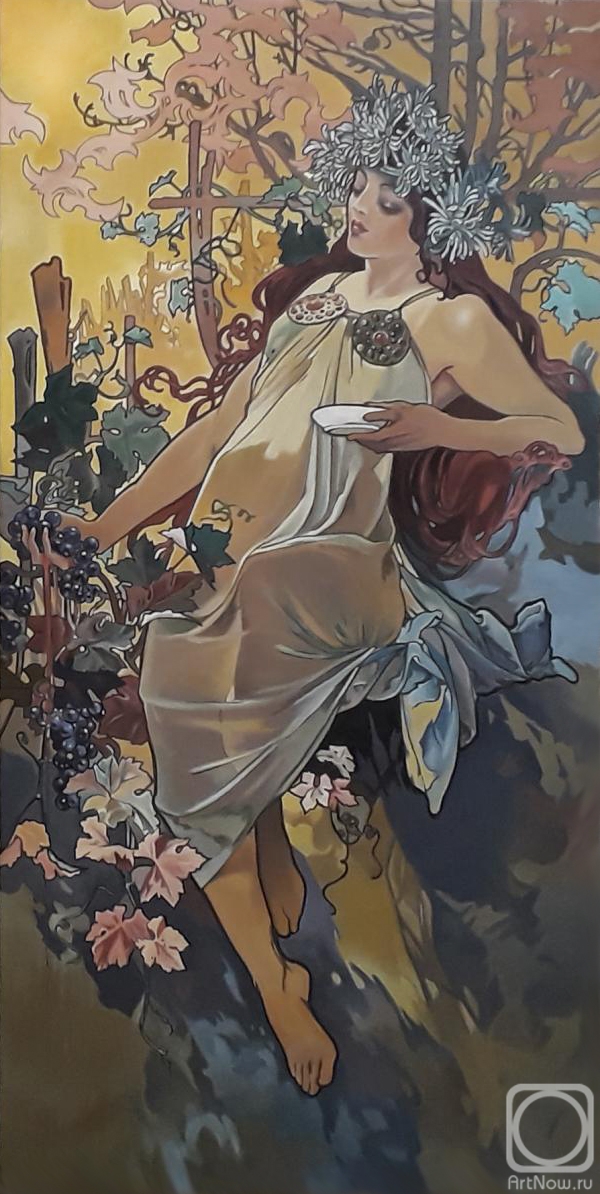 Kuprina Tatyana. A copy of a painting by Alphonse Mucha. Autumn. Series "Seasons"