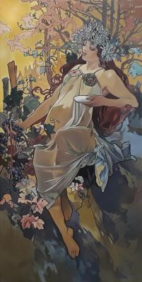 A copy of a painting by Alphonse Mucha. Autumn. Series "Seasons"