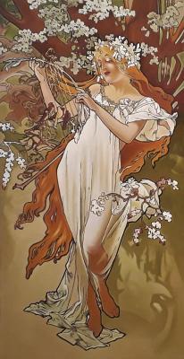 A copy of a painting by Alphonse Mucha. Spring. Series "Seasons"